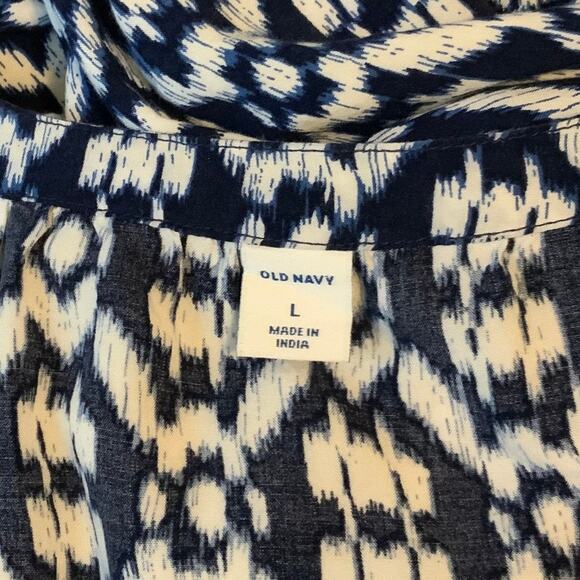 Old Navy Tunic Dress Blue Cream Tassel Womens Large - Picture 9 of 10